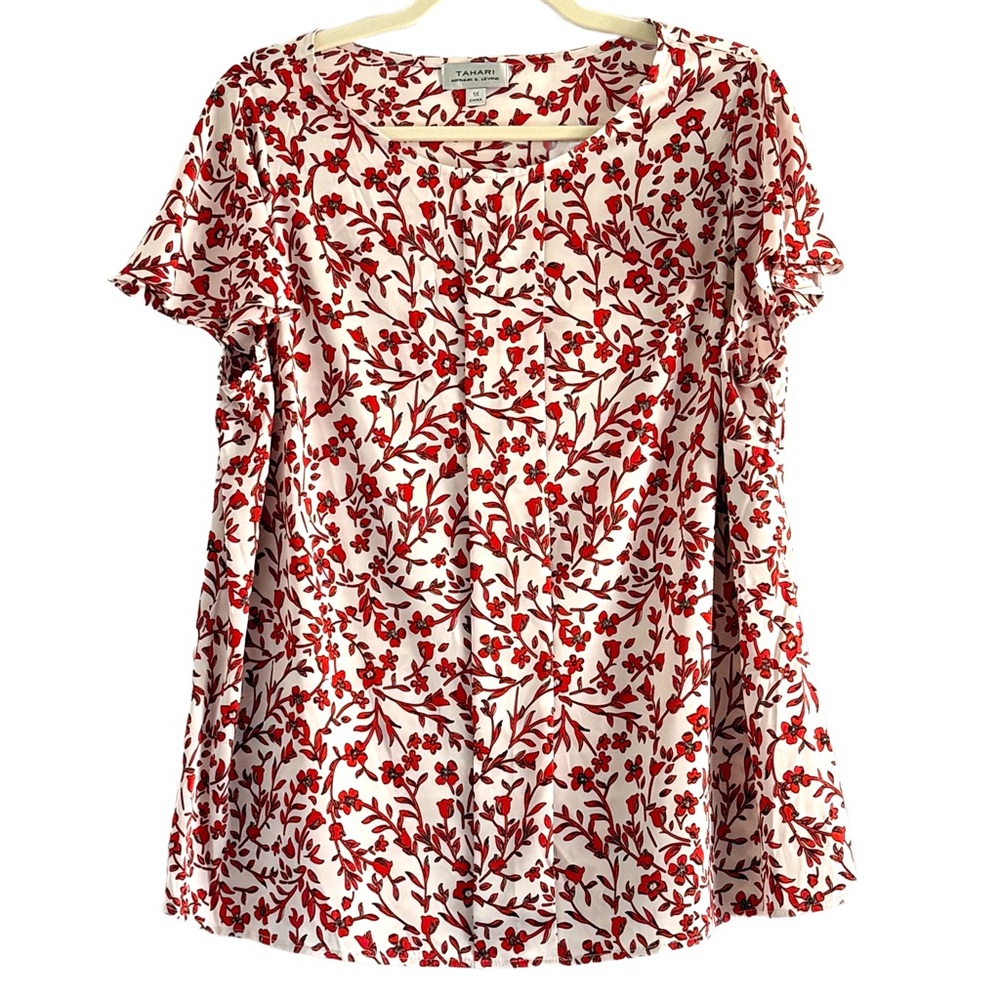 Tahari Floral Red and White Women's Top 1X